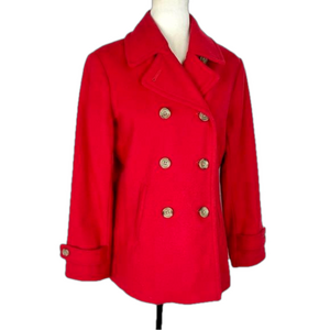 Lands' End red wool blend pea coat